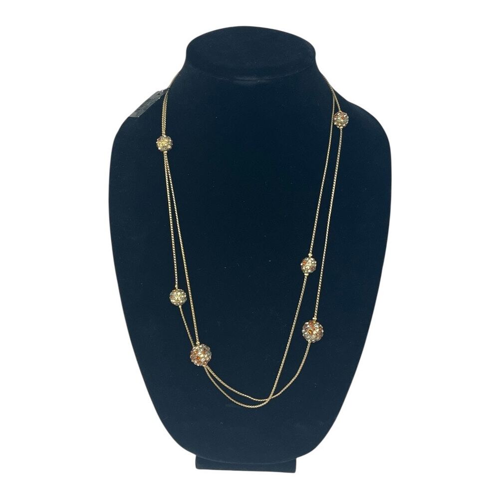 Chico’s Estella Long Gold Crystal Bead Wrap Necklace Single Strand NWT $59